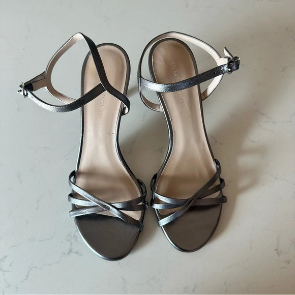 Stuart Weitzman Starla 80 Ankle strap Sandal Color Gunmetal Size: 5 - Picture 3 of 6